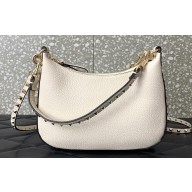 Valentino Small Rockstud Hobo bag in Grainy Calfskin 0313 White 2023