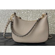 Valentino Small Rockstud Hobo bag in Grainy Calfskin 0313 Beige 2023