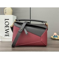 LOEWE Small Puzzle bag in classic calfskin Chocolate/Burgundy 2024