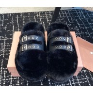 Miu Miu shearling platform mules with buckle black 1211-2024