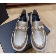 Chanel  loafers Moccasins with Heart Logo Flower glaze Calfskin gold 2024