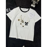 chanel pearl&bow white T-shirt 2024 spring