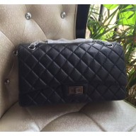 Chanel Large Aged Calfskin & Ruthenium Metal Black & Burgundy 2.55 Flap Bag A37590