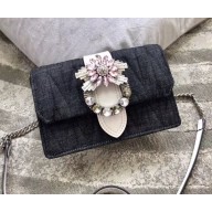 MIU MIU LADY MATELASSÉ DENIM BAG 5BH077 BLACK/WHITE