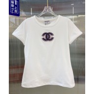 CHANEL CC LOGO SEQUINS T-SHIRT WHITE 2023