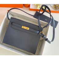 Hermes Evercolor Kelly Danse Shoulder bag Dark Blue with Gold Hardware (full handmade)