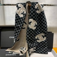 CHANEL CC LOGO WOOL SCARF BEIGE/BLACK 2024