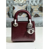 DIOR MINI LADY DIOR BAG IN LIZARD LEATHER BURGUNDY/SILVER 2024