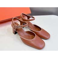 Hermes Kamilla 60 pump Mary Jane shoe in goatskin and Nappa leather marron alezan / beige perlino  2025