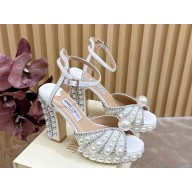 Jimmy Choo Heel 13cm Platform 3cm sandals with Crystals and Pearl white 2024