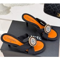 Chanel Fabric CC Sandals Black heel 7.5cm 2025