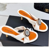 Chanel Fabric CC Sandals white heel 7.5cm 2025