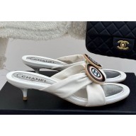Chanel lambskin CC Sandals white heel 3.5cm 2025