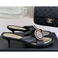 Chanel lambskin CC Sandals Black heel 3.5cm 2025