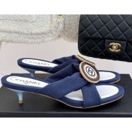 Chanel Fabric CC Sandals blue heel 3.5cm 2025