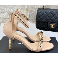 Chanel Sandals Lambskin with chain beige heel 7.5cm 2025