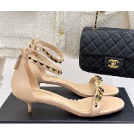 Chanel Sandals Lambskin with chain beige heel 3.5cm 2025