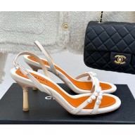 Chanel Sandals Fabric with pearl decoration white heel 7.5cm 2025