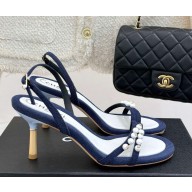 Chanel Sandals Fabric with pearl decoration blue heel 7.5cm 2025
