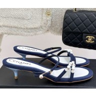 Chanel Sandals Fabric with pearl decoration blue heel 3.5cm 2025