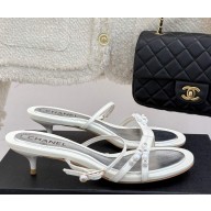 Chanel Sandals lambskin with pearl decoration white heel 3.5cm 2025