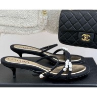 Chanel Sandals Fabric with pearl decoration black heel 3.5cm 2025