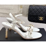 Chanel Sandals lambskin white heel 7.5cm CC 2025