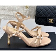 Chanel Sandals lambskin beige heel 7.5cm CC 2025