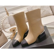 Chanel heel 4.5cm goatskin with pearl ankle boot beige 1026-2024