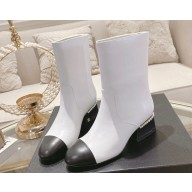 Chanel heel 4.5cm goatskin with pearl ankle boot white 1026-2024
