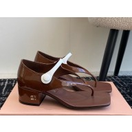 Miu Miu patent leather sandals in coffee 1107-2025