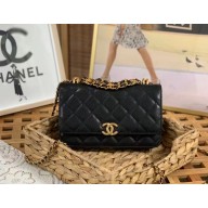 chanel Grained Calfskin & Gold-Tone Metal Black Wallet on Chain AP3019 2022