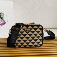Prada Symbole embroidered fabric bag 2VH069 beige 2023
