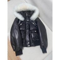 CHANEL BLACK SHEEPSKIN HOODED DOWN JACKET 2024