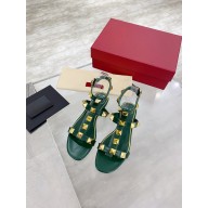 Valentino ROMAN STUD FLAT CALFSKIN SANDAL green 2021