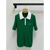 MIU MIU Ribbed cashmere polo shirt Natural/green MMLA34 2025