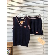 MIU MIU navy Wool and cashmere knit vest and skirt 2024