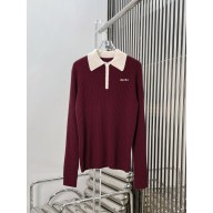 MIU MIU Ribbed cashmere polo shirt Amaranth/Natural 2025