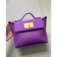 HERMES 24/24 MINI KELLY BAG IN evercolor/swift LEATHER Rose Pourpre(full handmade)