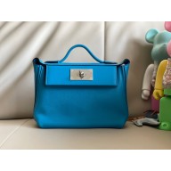 HERMES 24/24 MINI KELLY BAG IN evercolor/swift LEATHER Blue Zanzibar(full handmade)