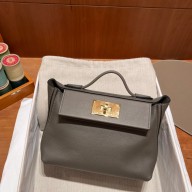 HERMES 24/24 MINI KELLY BAG IN evercolor/swift LEATHER Gris Asphalte(full handmade)
