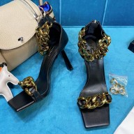 VERSACE HEEL 9.5CM Medusa Chain Nappa Leather Sandals Black