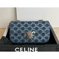CELINE CHAIN SHOULDER BAG CLAUDE in DENIM WITH TRIOMPHE ALL-OVER Denim / Silver 2024