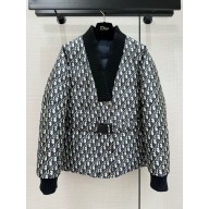 DIOR Blue Quilted Technical Taffeta Jacquard with Dior Oblique Motif DiorAlps Reversible Belted Jacket  2023