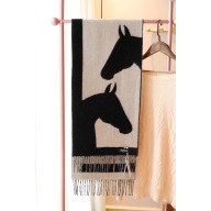 hermes horse printed cashmere scarf black/white 2023