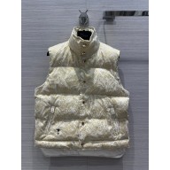 DIOR White Quilted Technical Taffeta with Gold-Tone Allover Butterfly Motif DiorAlps Puffer Vest 2023