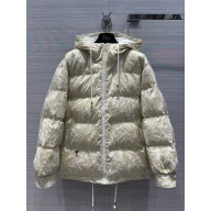 DIOR White Quilted Technical Taffeta with Gold-Tone Allover Butterfly Motif DiorAlps Hooded Puffer Jacket 2023