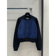 DIOR Navy Blue Technical Virgin Wool Knit with Green Dragon Motif Bomber Jacket 2023
