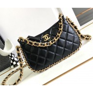 chanel black Shiny Crumpled Lambskin & Gold-Tone Metal Clutch with Chain AP3487 2023