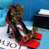 VERSACE HEEL 9.5CM Medusa Chain Nappa Leather Sandals Red
